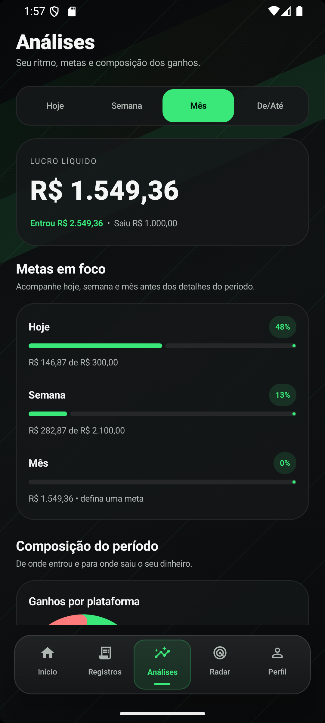 Metas diárias, semanais e mensais