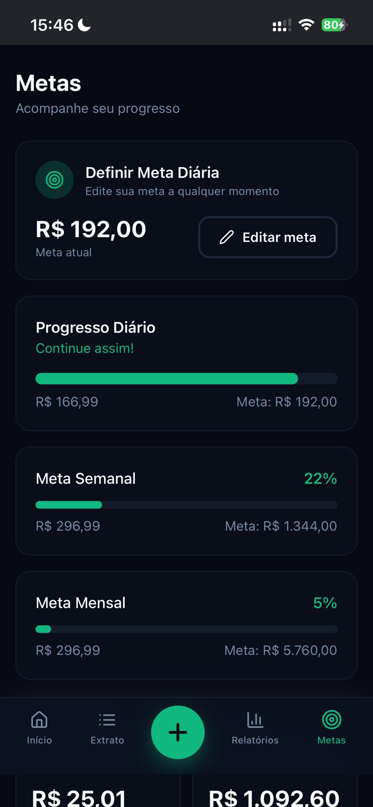 Metas diárias, semanais e mensais